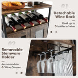 Wine Bar Cabinet Industrial Sideboard Buffet Cabinet w/Removable Wine Rack & Glass Holder Coffee Bar Storage Cabinet