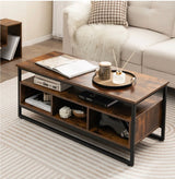 Industrial Coffee Table with Storage for Living Room Rustic Brown