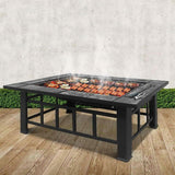 Outdoor Fire Pit BBQ Table Grill Fireplace w/Ice Tray Barbecue Picnic Heater Desk Garden Patio Camping Cooker Brazier