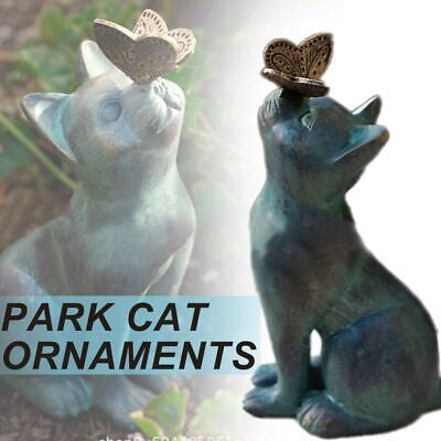 Cat Play Butterfly Statues Figurines Garden Resin Sculptures Landscape Ornament