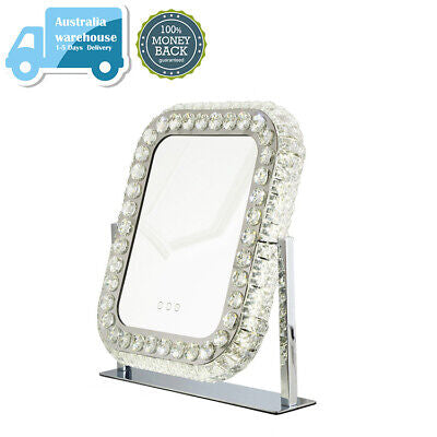 Tabletop Stainless Steel LED Princess Crystal Vanity Mirror with 3 color Lights