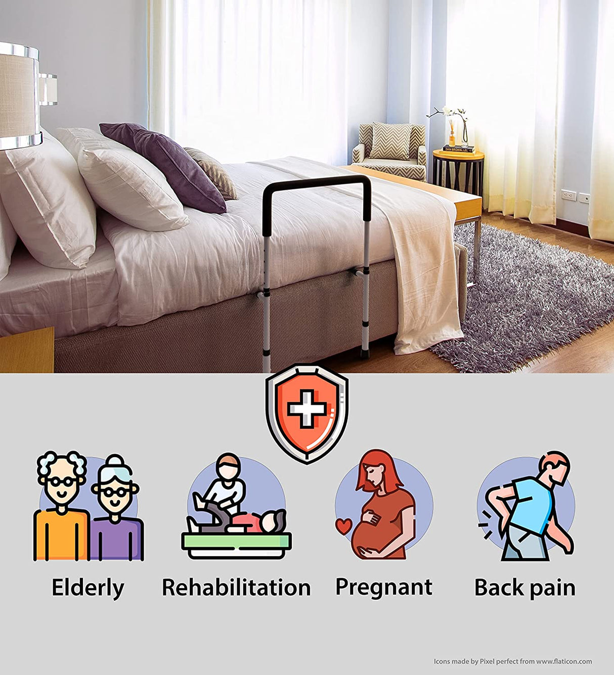 Bed Assist Rail with Adjustable Heights | Safety Hand Bed Guard Grab for The Elderly, Pregnant and Less Able | Bedside Assistance and Safety for Seniors