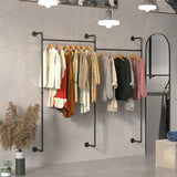 XL Industrial Wall Pipe Rack Commercial Clothes Hanging Rail Organizer 2 Way Use