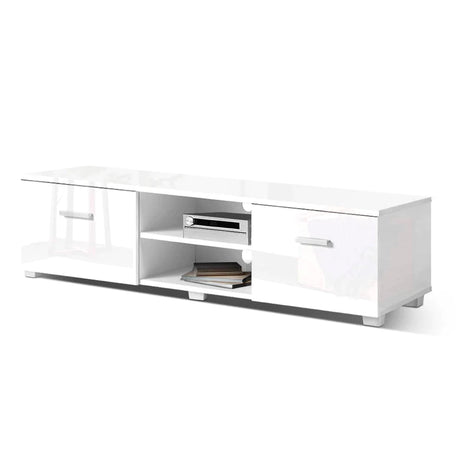 TV Cabinet Entertainment Unit Stand High Gloss Storage 140cm White