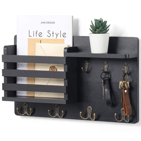 Mail Holder for Wall Mail Organizer with Key Hooks