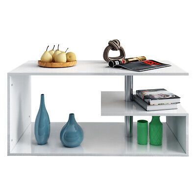 Modern Coffee Table Side Table Storage Shelf Cabinet Gloss Furniture White