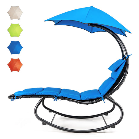 Hammock Chair Swing Lounger Chaise Outdoor Daybed w/ Pillow Canopy Stand Cushion