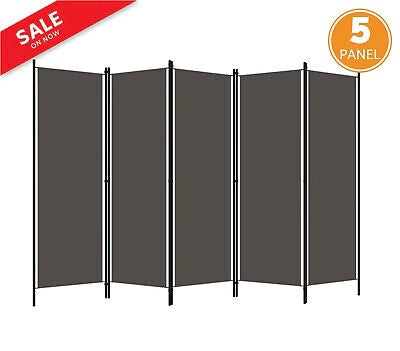 Freestanding Partition Iron Frame 5-Panel Fabric Privacy Screen Room Divider