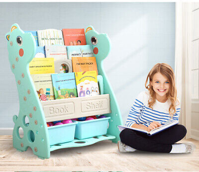 Kids Bookshelf Bookcase Magazine Rack Organiser Shelf Children Green