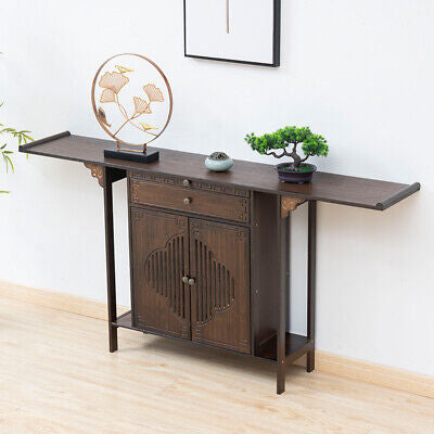 Bamboo Console Table Chinese Style Vintage Porch Table w/ Cabinet Hallway Table