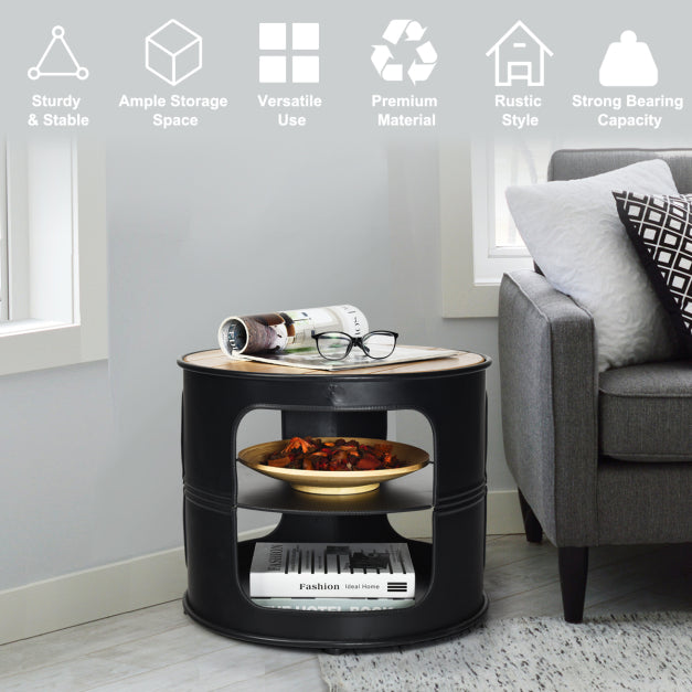 3-tier Round Coffee Table with 2 Storage Shelves