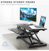 Black Height Adjustable 32 Inch Standing Desk Converter, Sit Stand Dual Monitor and Laptop Riser Workstation (Desk-V000K)