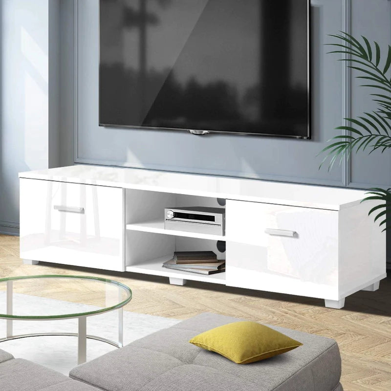 TV Cabinet Entertainment Unit Stand High Gloss Storage 140cm White