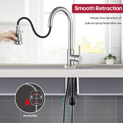 Kitchen Tap Mixer Pull Out Basin Taps Faucet Swivel Spout Chrome 2-Mode