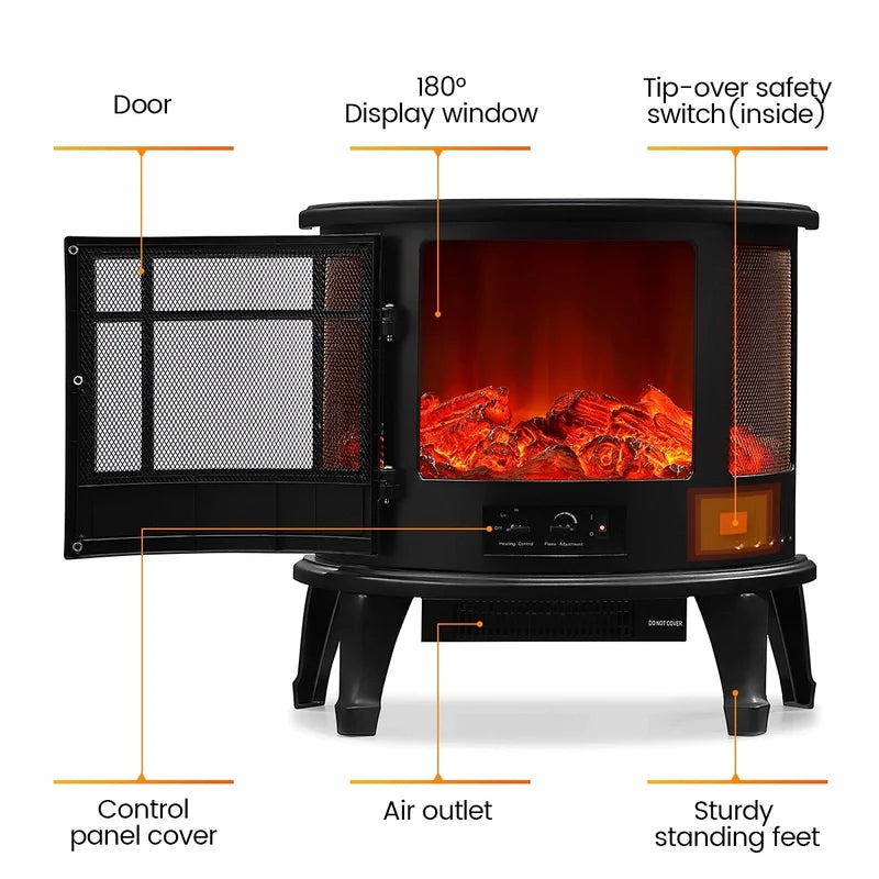 Electric Fireplace Freestanding Stove Heater LED Flame Effect 1800W