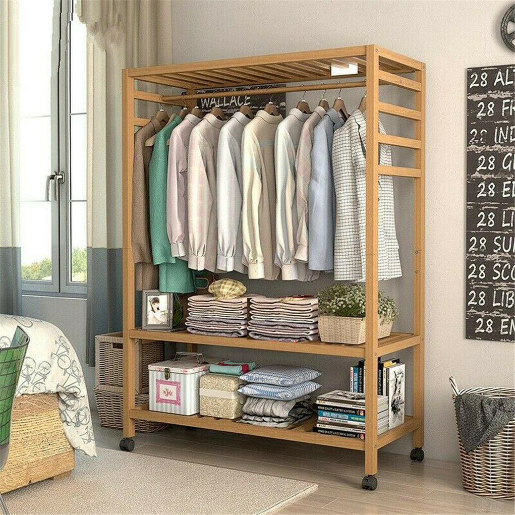 Strong Wooden Clothes Rack With Wheels