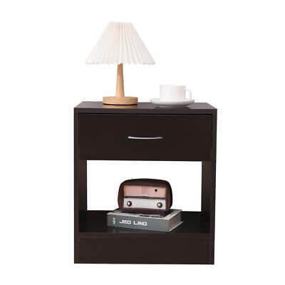 Bedside Table Nightstand with Drawer Set of 2 Brown