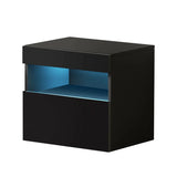 Bedside Tables RGB LED Drawers High Gloss Side Table Nightstand Black