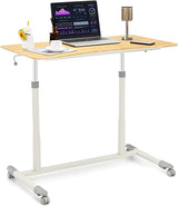 Mobile Height Adjustable Standing Desk, Compact Pneumatic Sit to Stand Up Computer Desk w/ Lockable Wheels, Ergonomic Rolling Laptop Table w/ Steel Frame for Home Office (Brown)