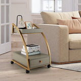 End Table Mobile Storage Cart C-Shaped Rolling Sofa Side Table w/Wheels