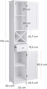 Bathroom Cabinet Tall Cabinet with 2 Slat Doors Storage Cabinet with Drawer Removable X-Shaped Shelf 32 x 30 x 170 cm Scandinavian Style White