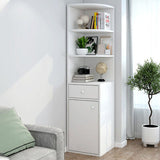 Vision Stylish Wooden Corner Shelf Unit with Cabinet & Drawer (White)