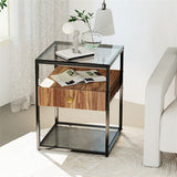 Modern Bedside Table Storage Glass End Table Drawer Living Room Bedroom Cabinet