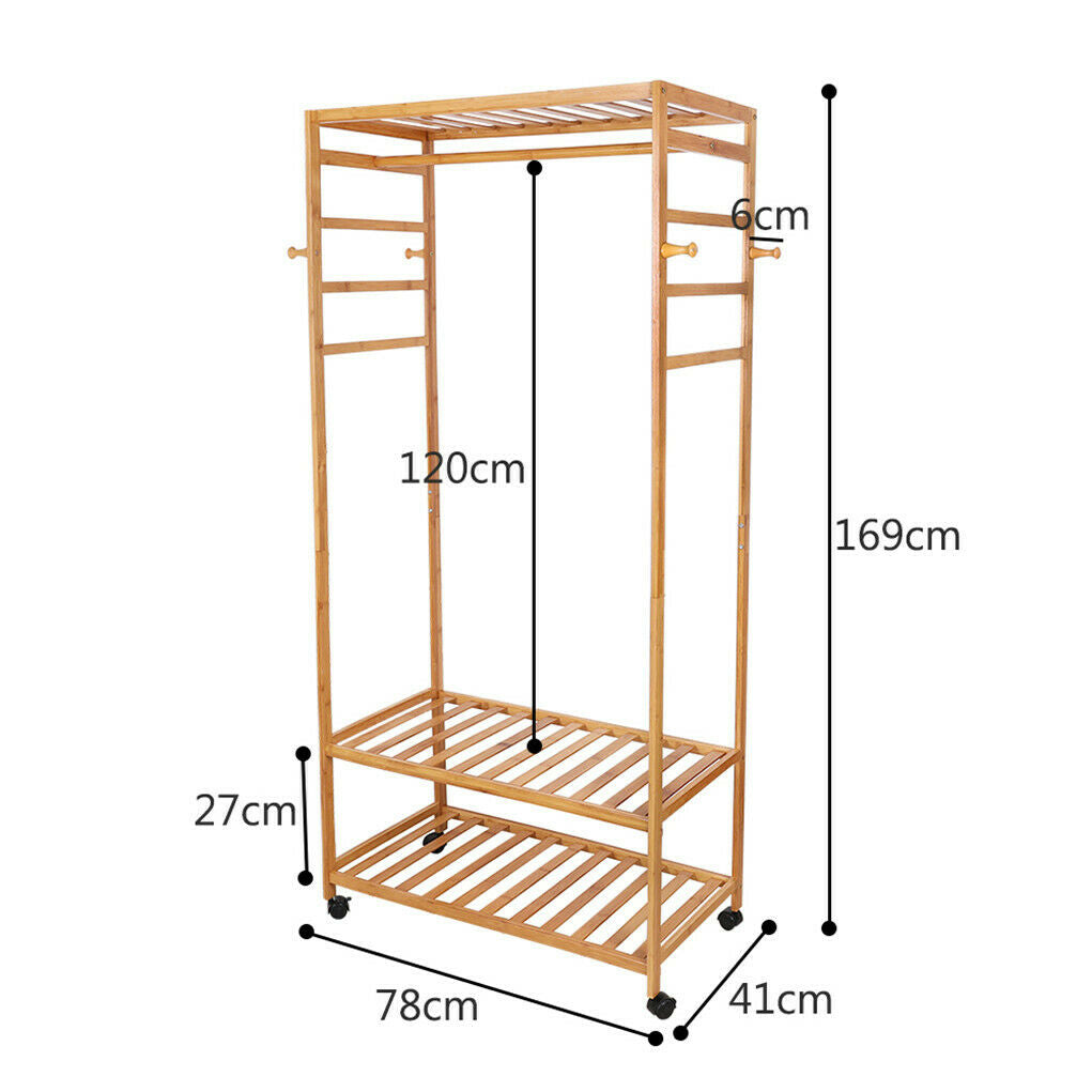 Strong Wooden Clothes Rack With Wheels