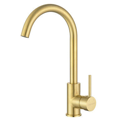 Brass Brushed Gold Kitchen Mixer Tap 360° Swivel Spout Laundry Sink Faucet