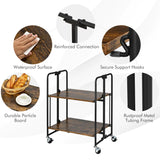 2-Tier Folding Trolley Cart Industrial Kitchen Serving Island on Wheels Metal Frame Mobile Baker Rack