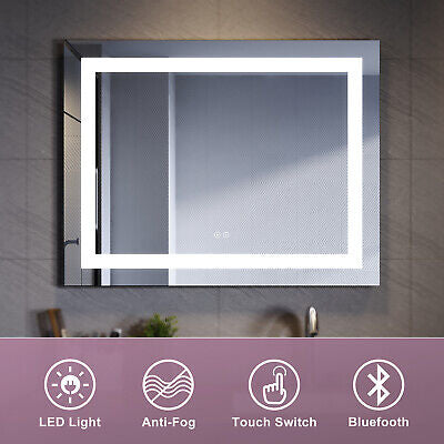 900x700mm Anti-fog Illuminated LED Bathroom Mirror [IP44] with Bluetooth Speaker