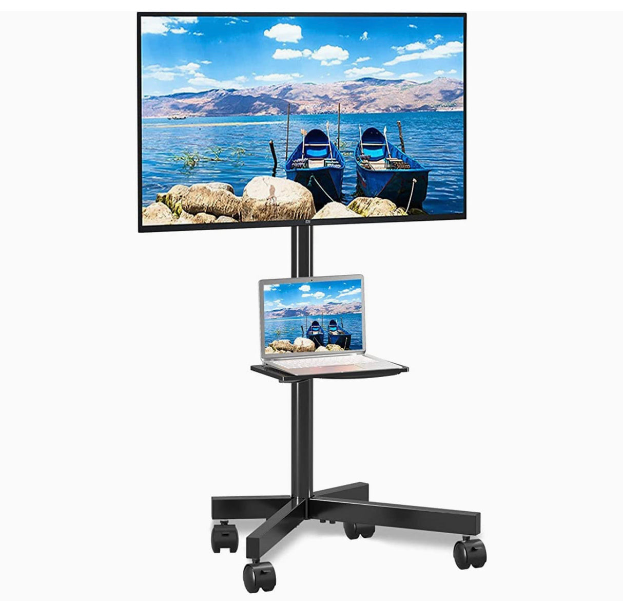 Mobile TV Carts on Wheels for 21-60 Inch Flat/Curved Panel Screens TVs - Height Adjustable Floor Trolley Stand with Shelf Holds up to 77lbs - Max VESA 400x400mm