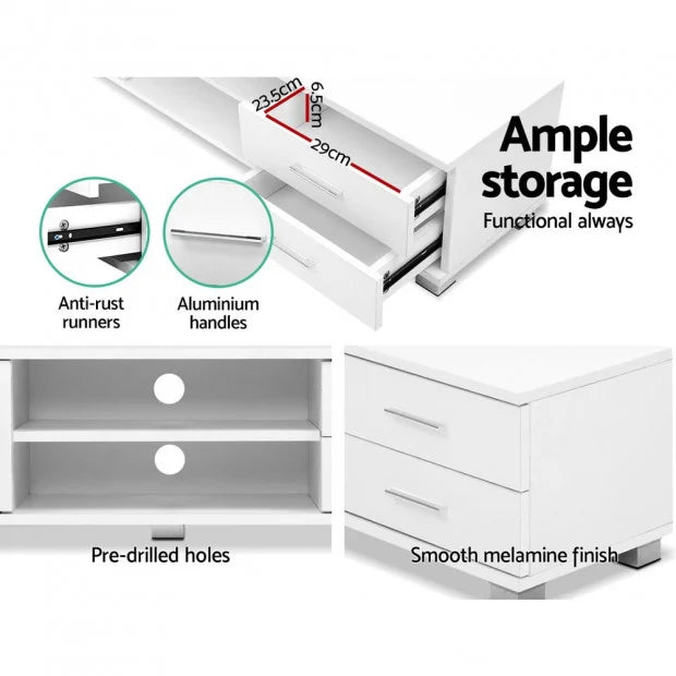 TV Cabinet Entertainment Unit Stand Storage Drawers Shelf 120cm White