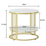 2-Tier White Real Marble Side Table Sofa Coffee End Table W/ Storage Shelf Round