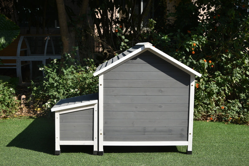 Large Dog House Kennel Pet Timber Wooden Stainless Steel Bowls Storage 