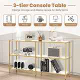 3-tier Glass Console Sofa Table Long Couch Table w/Tempered Glass Shelf & Steel Frame Rectangular Entryway Table Narrow Foyer Table