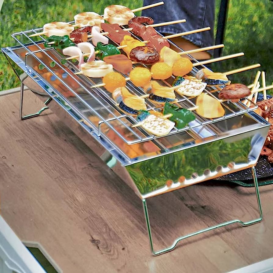 Camping Stove Grill, Portable Stainless Steel BBQ Grill, 45 * 24cm Available for Family Picnic