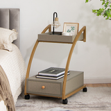 End Table Mobile Storage Cart C-Shaped Rolling Sofa Side Table w/Wheels