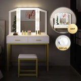 Dressing Table Vanity Makeup Desk 10 LED Lighted Mirror Stool 2 Drawers White