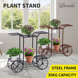 Plant Stand Outdoor Indoor Garden Decor Flower Pot Rack Iron 4 Wheeler