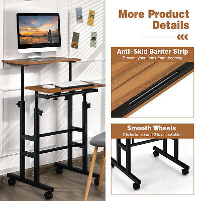 Standing Desk Mobile 2-Tier Adjustable Laptop Computer Table Sit Stand