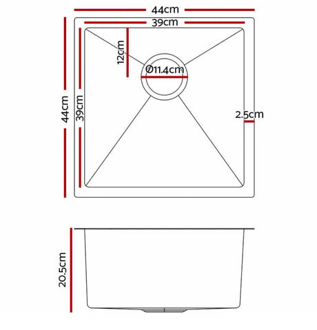 Cefito Kitchen Sink Stainless Steel Under/Topmount Handmade Laundry 440x440mm