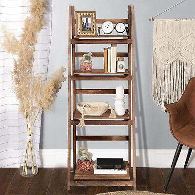 Rustic Ladder Shelf Wooden Bookshelf Plant Stand Standing Organizer Kitchen Home