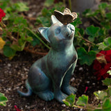 Cat Play Butterfly Statues Figurines Garden Resin Sculptures Landscape Ornament