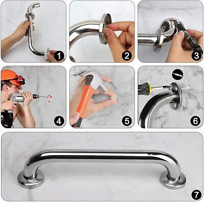 2X Safety Grip Bathroom Support Grab Handle Steel Bath Shower Toilet Hand Rail