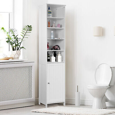 Bathroom Storage Cabinet 7-Tier Shelves Wooden Cupboard Tallboy White/Grey 182CM