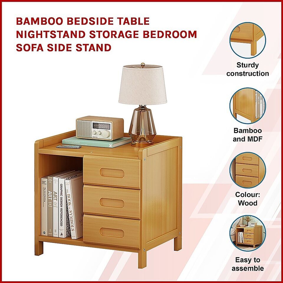 Bamboo Bedside Table Nightstand Storage Bedroom Sofa Side Stand - Wood