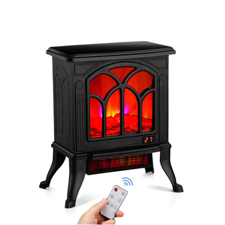 Electric Fireplace Heater Fan Stove PTC Ceramic Log Flame Effect Mantel Timer