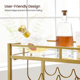 Bar Cart Gold, Home Bar Serving Cart, Wine Cart with 2 Mirrored Shelves, Wine Holders, Glass Holders, for Kitchen, Dining Room, Gold