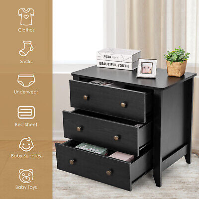 3 Chest of Drawers Sofa Side End Table Storage Dresser Nightstand Black